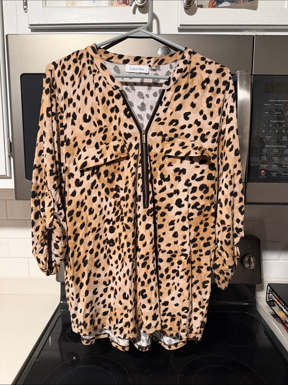 Calvin Klein Women's Leopard-Print Zip Tunic - Tan & Black